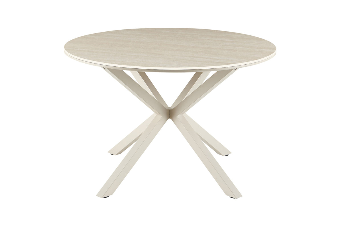 Table Noa – rond baroque beige, pied gris – 120 cm