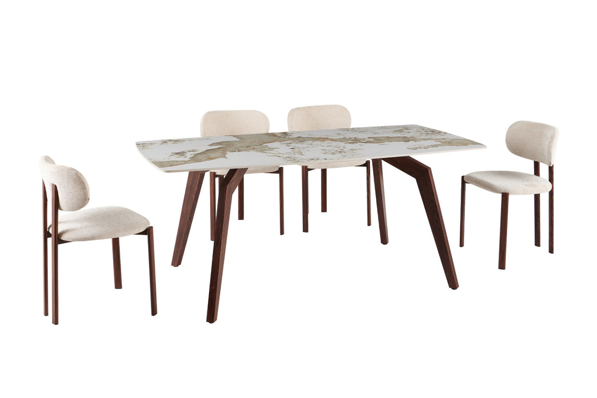Table Alma – pierre brillante pandora, pied noyer – 180x90 cm