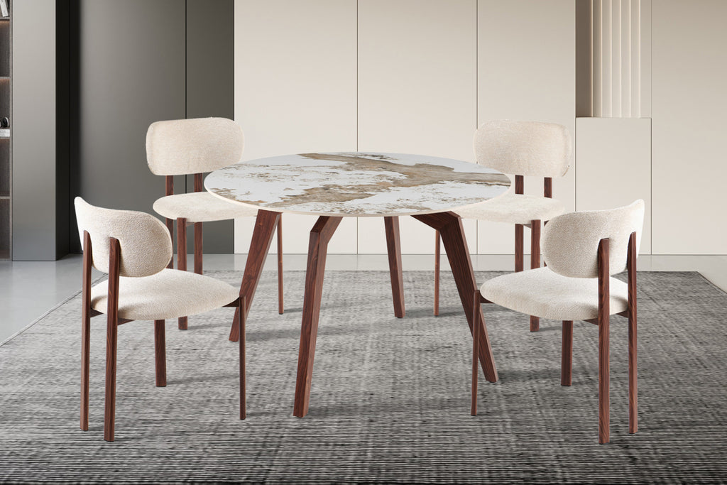Table Alma – rond pierre brillante pandora, pied noyer – 120 cm