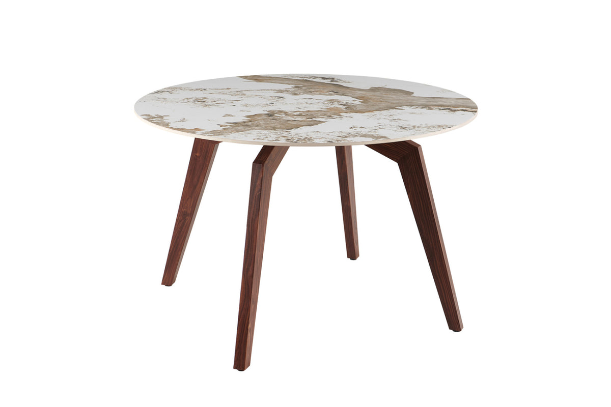 Table Alma – rond pierre brillante pandora, pied noyer – 120 cm