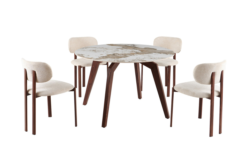 Table Alma – rond pierre brillante pandora, pied noyer – 120 cm