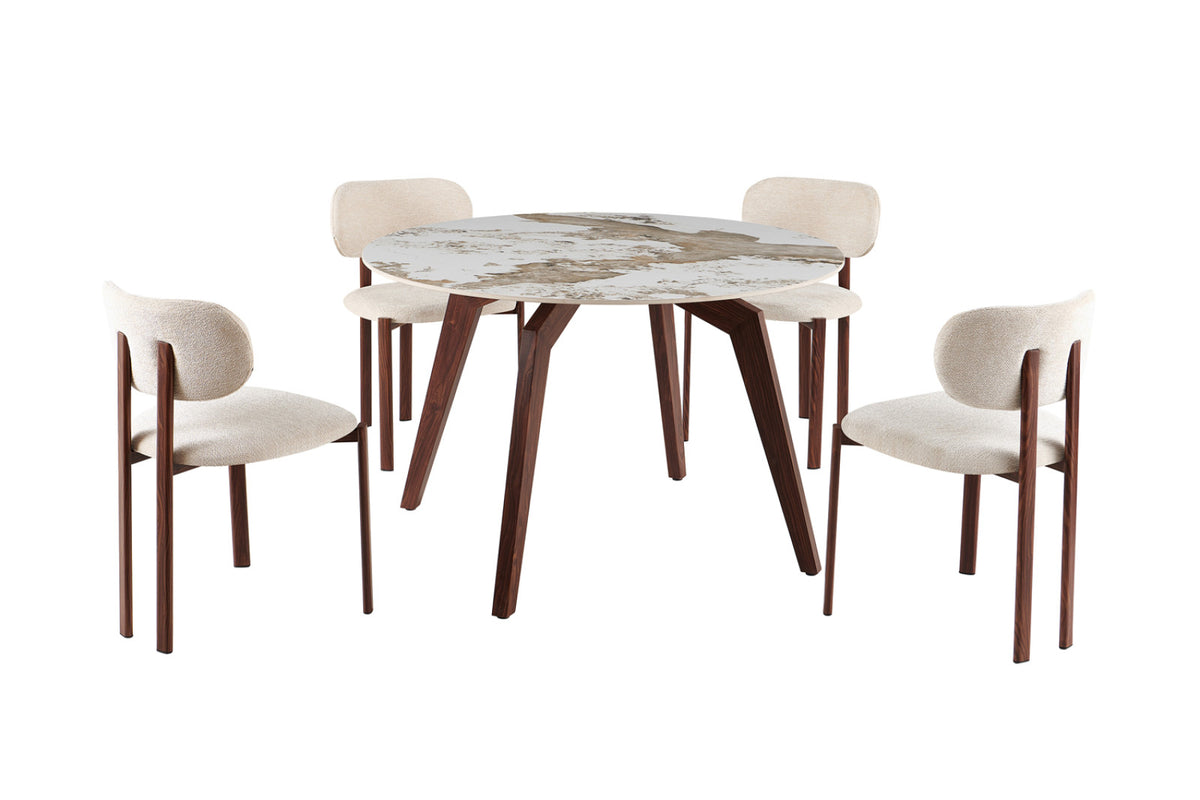Table Alma – rond pierre brillante pandora, pied noyer – 120 cm