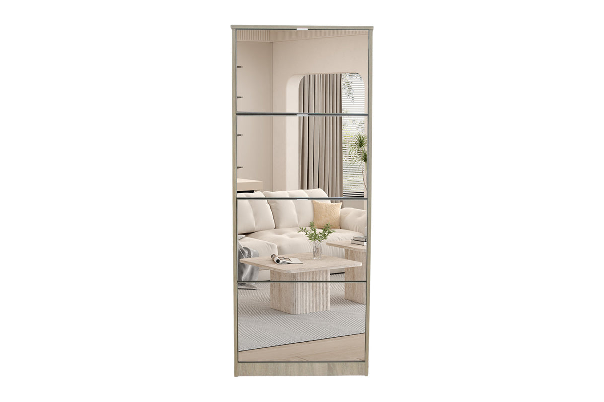 Meuble à chaussures Mex – mirroir 4 tiroirs décor sonoma