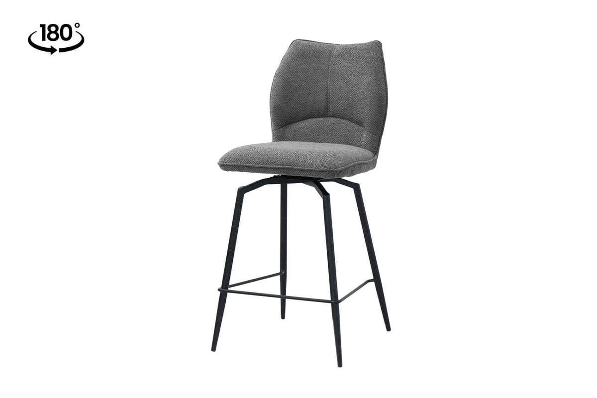 Chaise de comptoir Lara – tissu pivotant gris