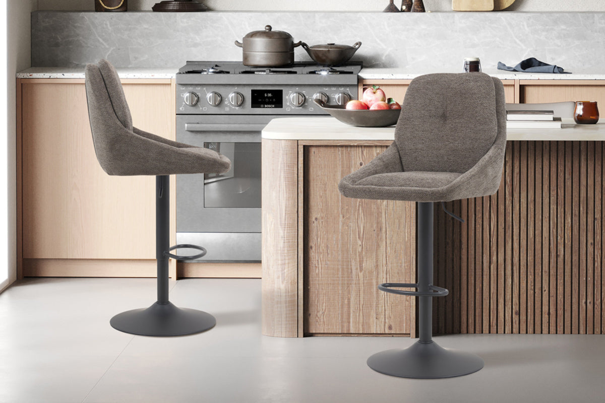 Chaise de bar Sabine – tissu pivotant gris