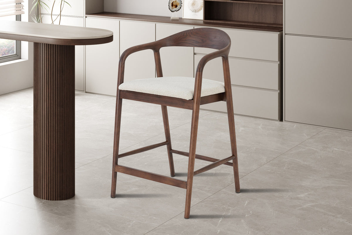 Chaise de comptoir Claire – frêne noyer milan 103 beige monté