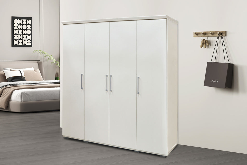Armoire Mike – Blanc – 4 portes – 160 × 183 cm