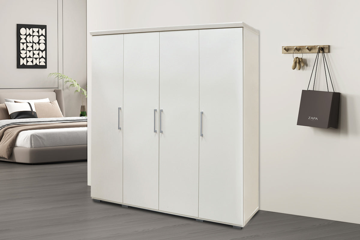 Armoire Mike – Blanc – 4 portes – 160 × 183 cm