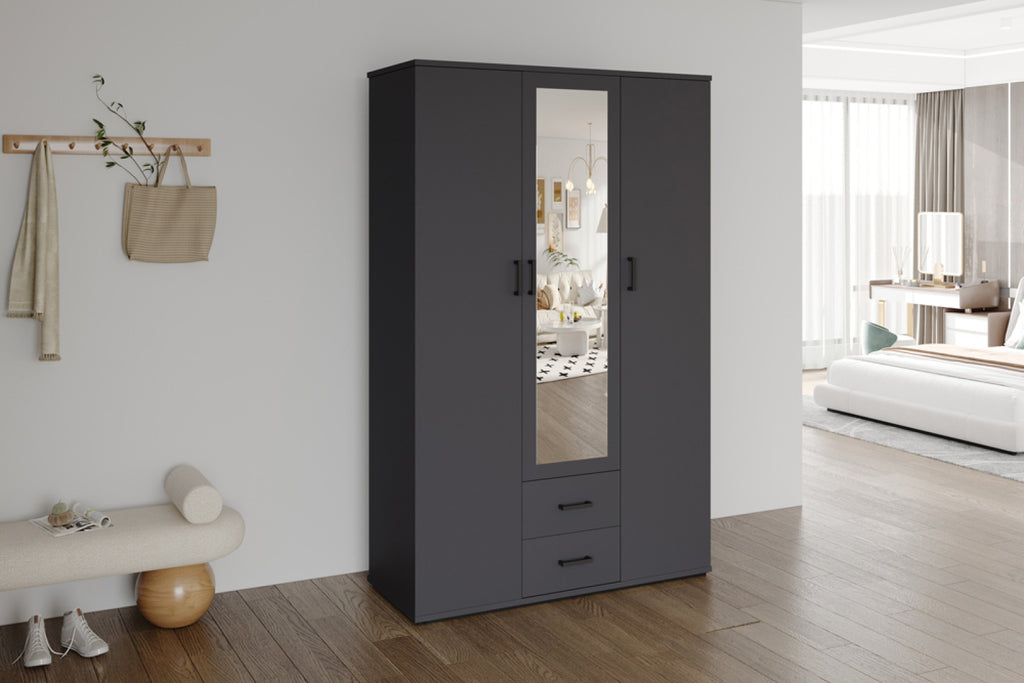 Armoire Marc – Gris foncé – 3 portes – 120 × 185 cm