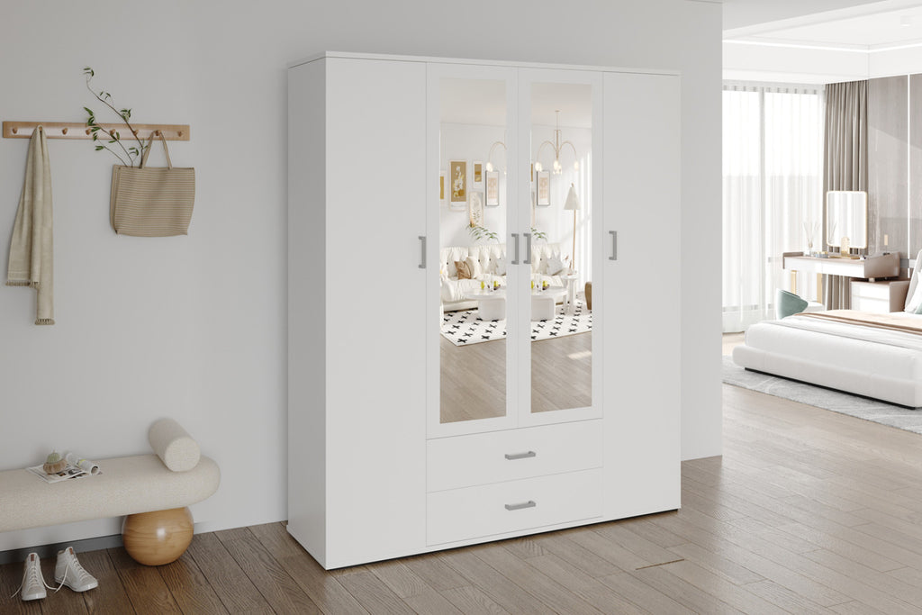 Armoire Marc – Blanc – 4 portes – 160 × 185 cm