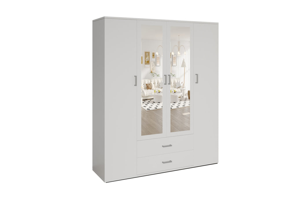 Armoire Marc – Blanc – 4 portes – 160 × 185 cm