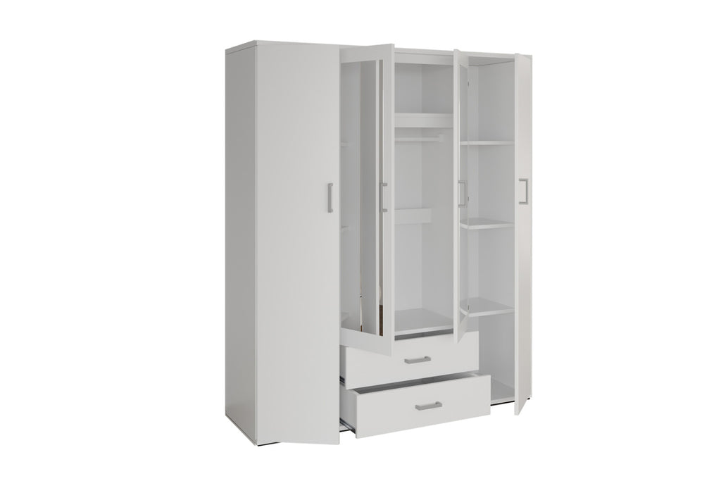 Armoire Marc – Blanc – 4 portes – 160 × 185 cm