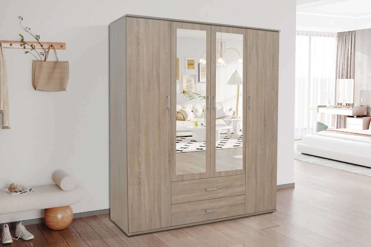 Armoire Marc – 4 portes avec 2 miroirs sonoma