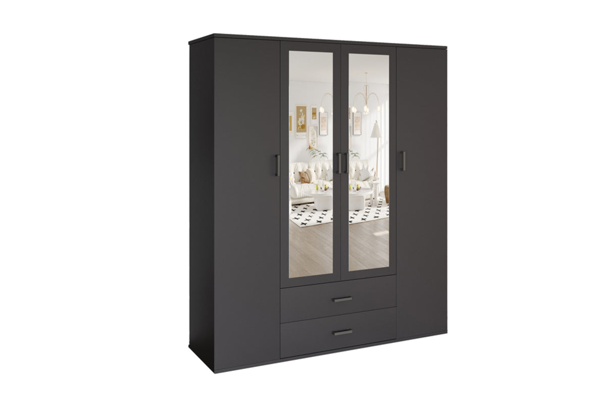 Armoire Marc – 4 portes avec 2 miroirs gris foncé