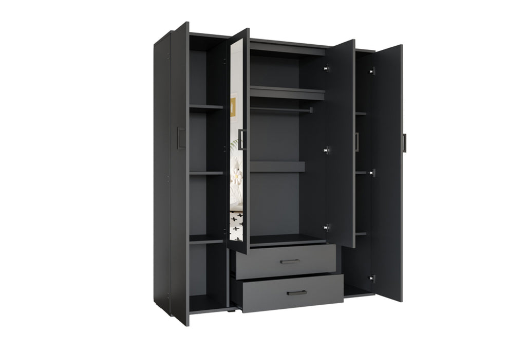 Armoire Marc – Gris foncé – 4 portes – 160 × 185 cm
