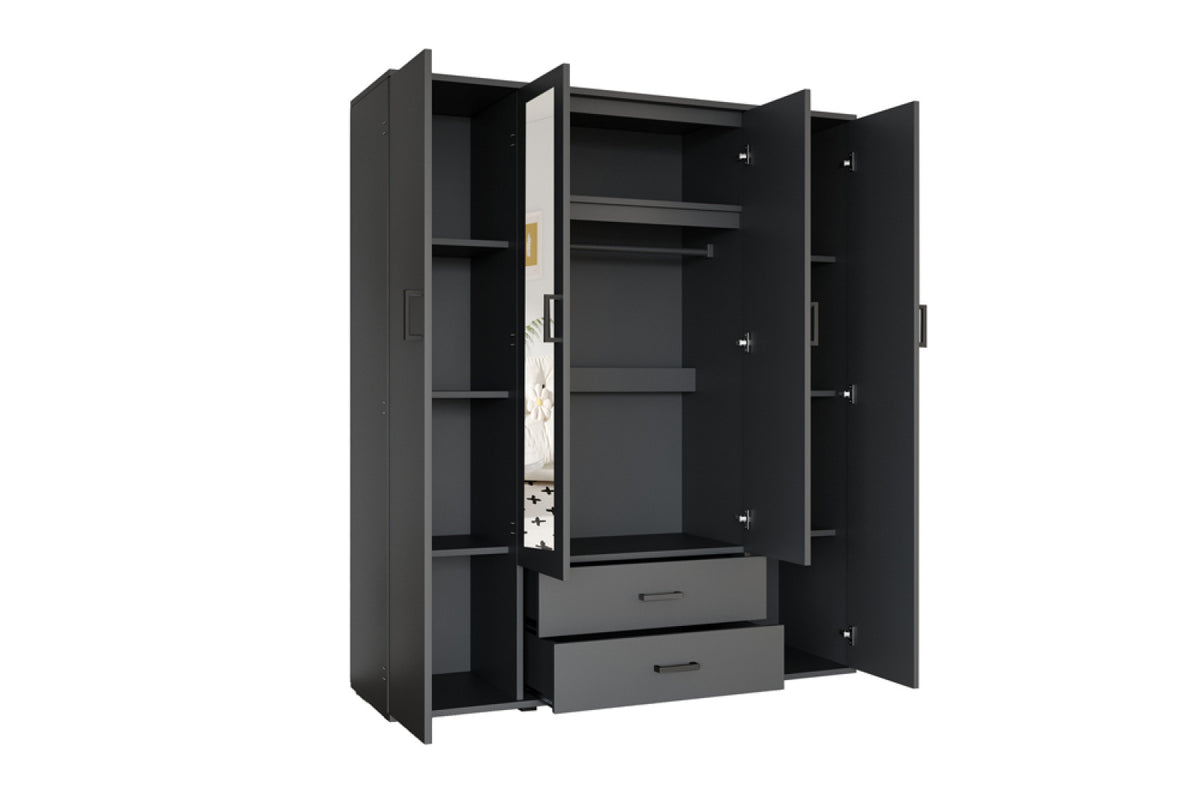 Armoire Marc – Gris foncé – 4 portes – 160 × 185 cm
