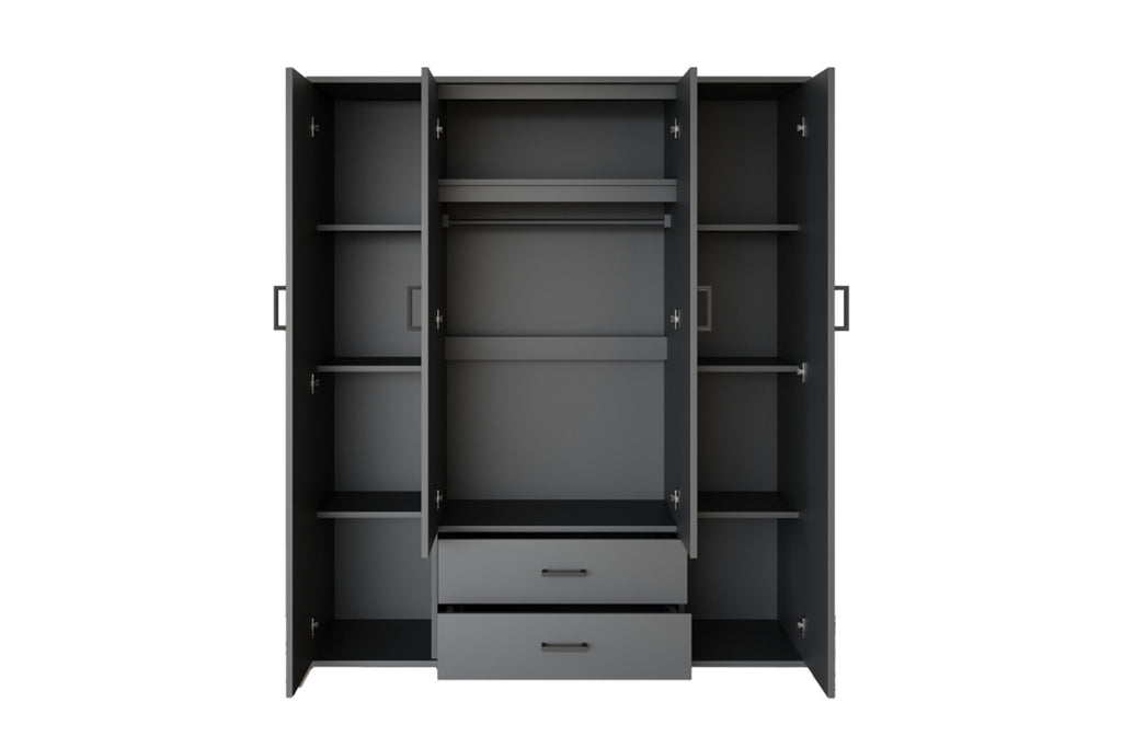 Armoire Marc – Gris foncé – 4 portes – 160 × 185 cm