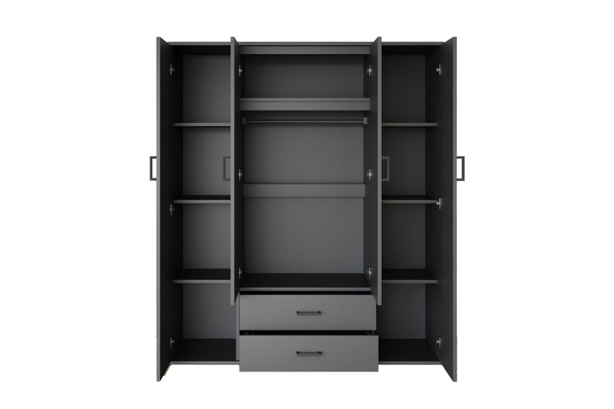 Armoire Marc – Gris foncé – 4 portes – 160 × 185 cm