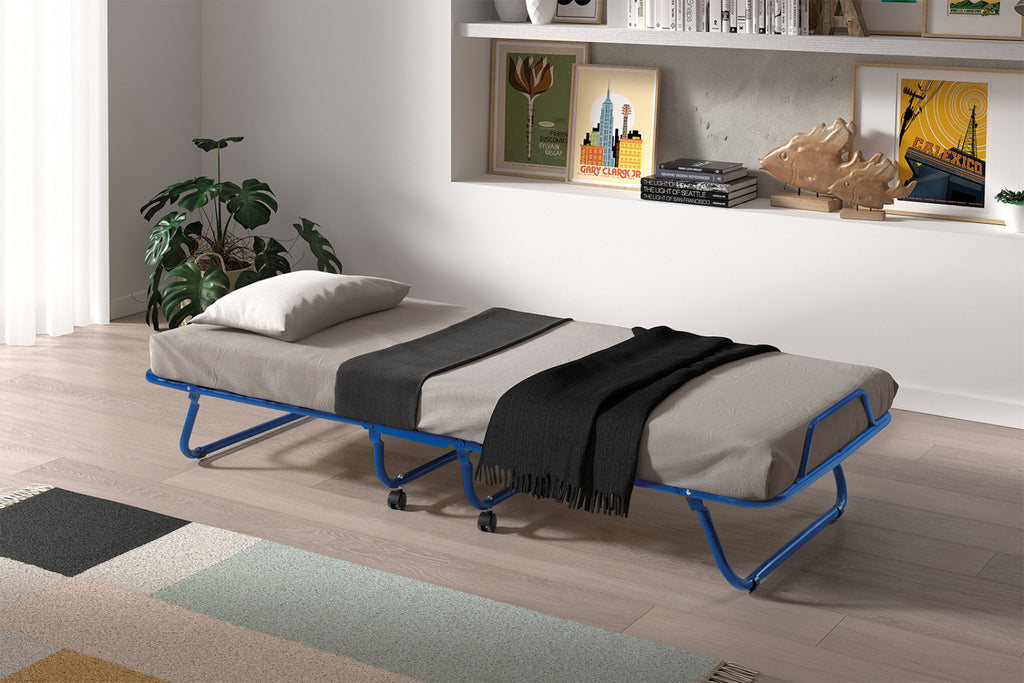 Lit pliable Safari – métal bleu – 80x190 cm