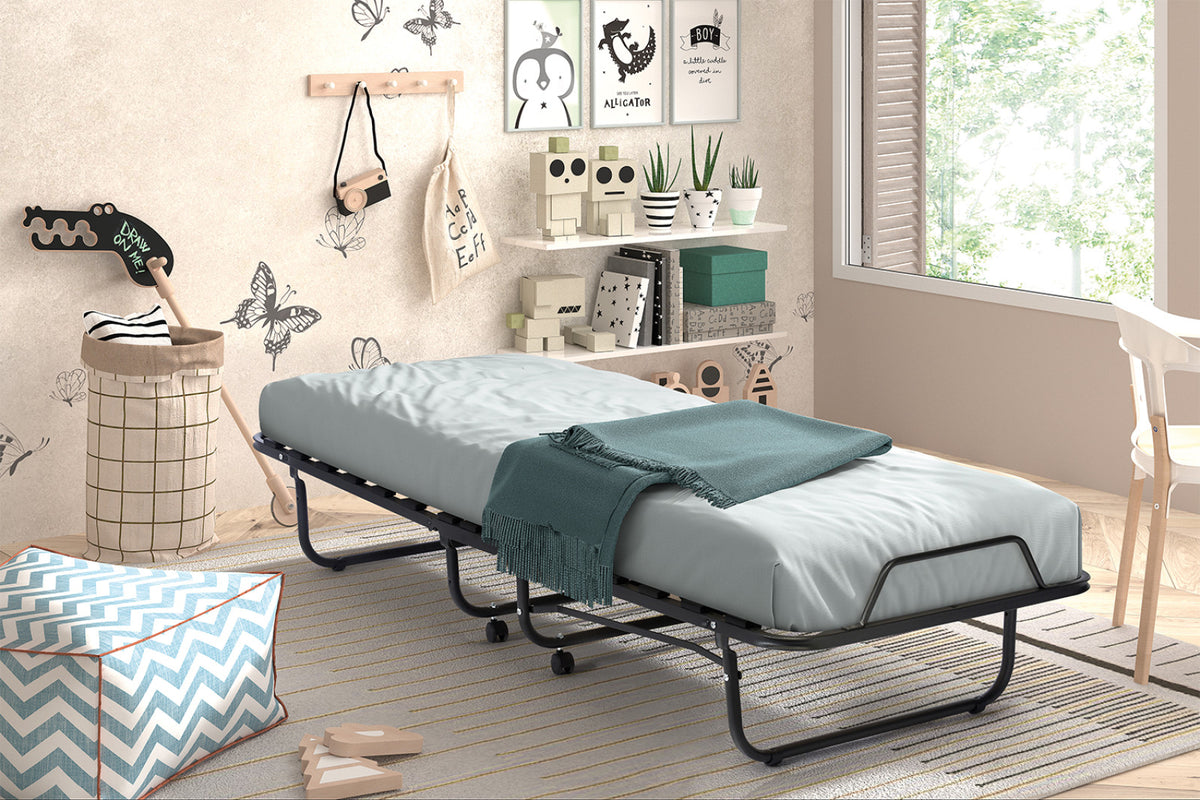 Lit pliable Bruxelles – métal noir – 90x200 cm