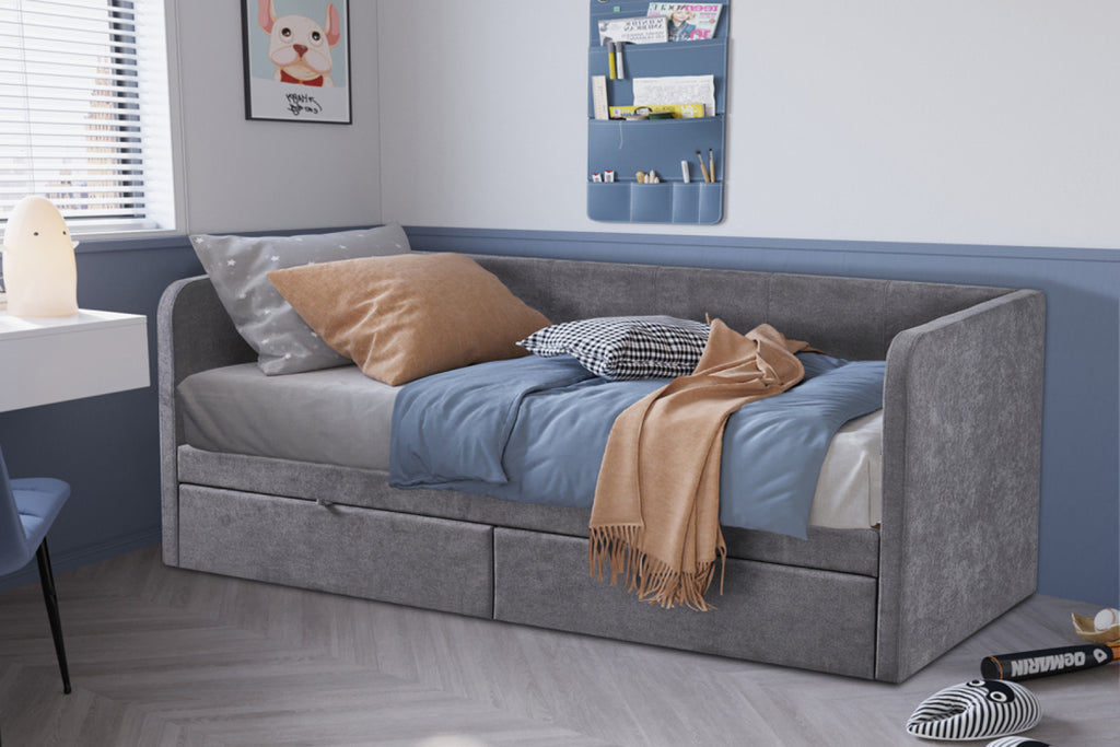 Lit Parma – avec sommier tissues gris – 90x200 cm