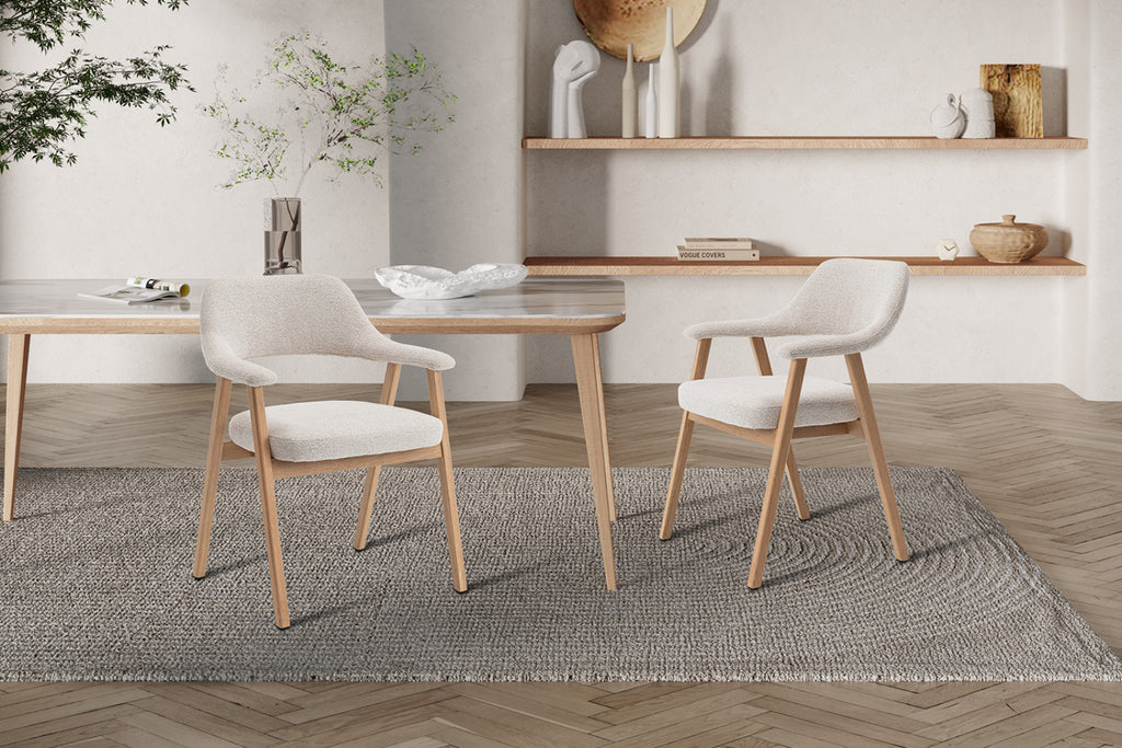 Lot de 2 chaises Coralie – Chêne naturel, tissu beige