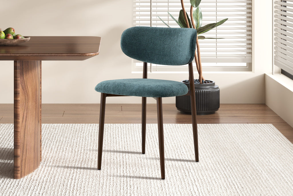 Chaise Nono – noyer, tissu bleu, vert