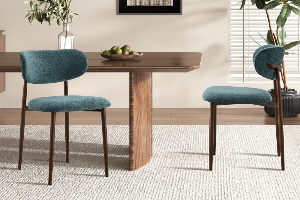 Chaise Nono – noyer, tissu bleu, vert