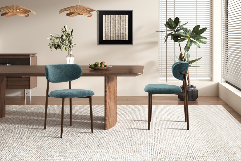 Chaise Nono – noyer, tissu bleu, vert
