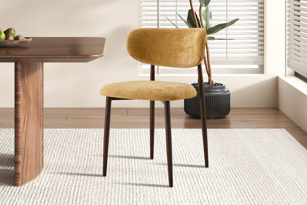 Chaise Nono – noyer, tissu jaune