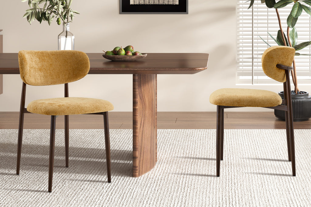Chaise Nono – noyer, tissu jaune