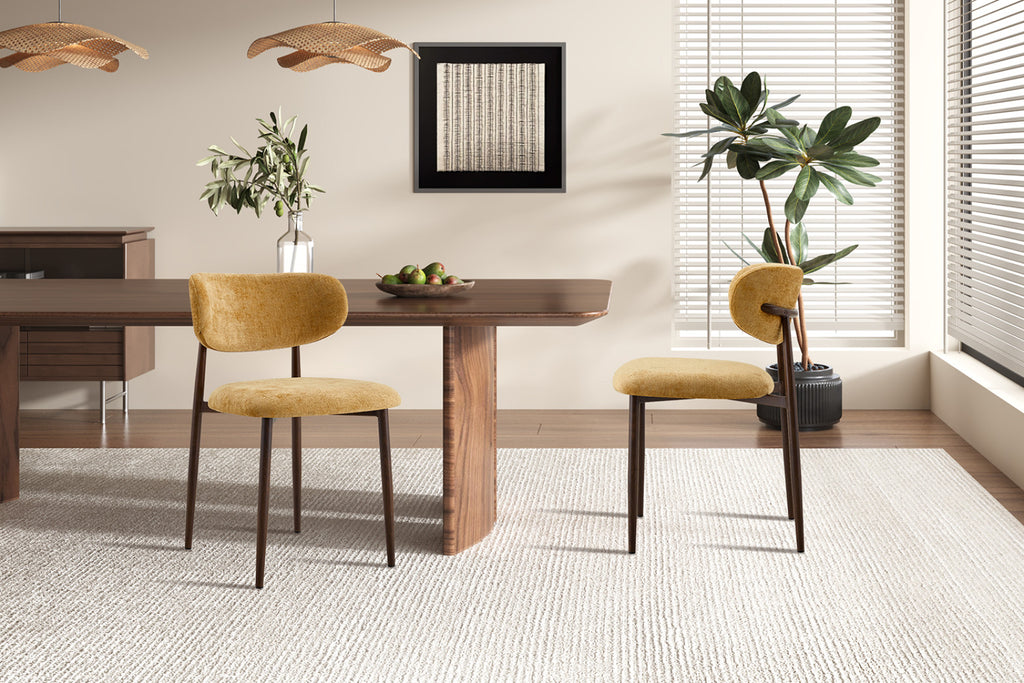 Chaise Nono – noyer, tissu jaune