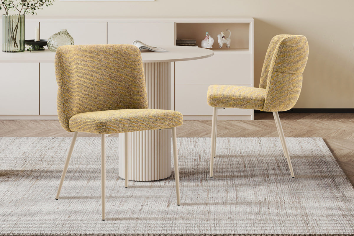 Chaise Alix – tissu jaune, pied beige