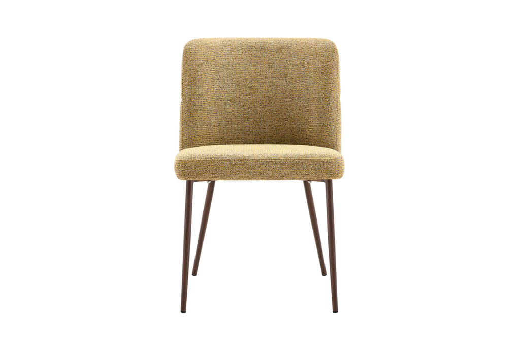 Chaise Alix – tissu jaune, pied noyer
