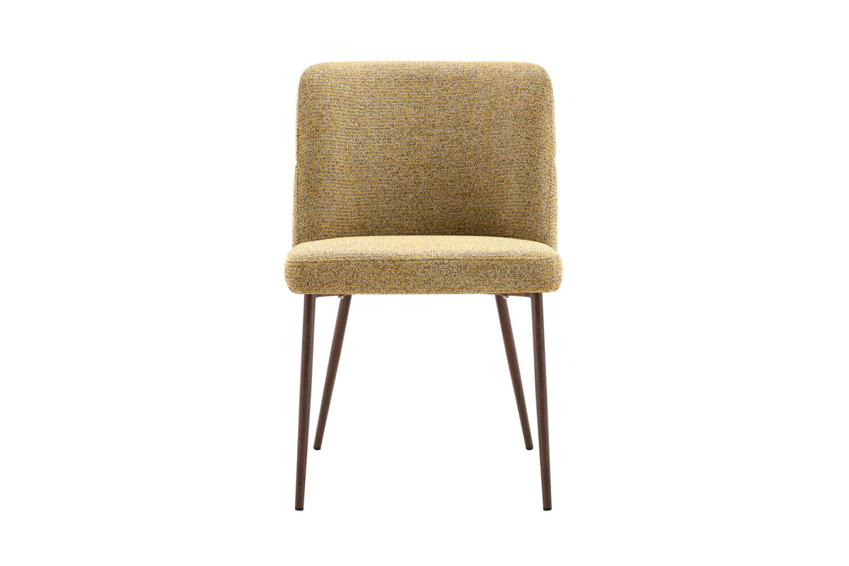 Chaise Alix – tissu jaune, pied noyer