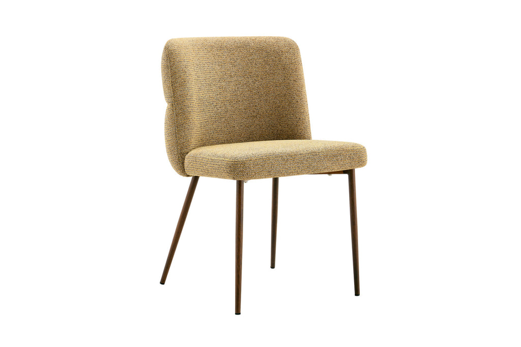 Chaise Alix – tissu jaune, pied noyer