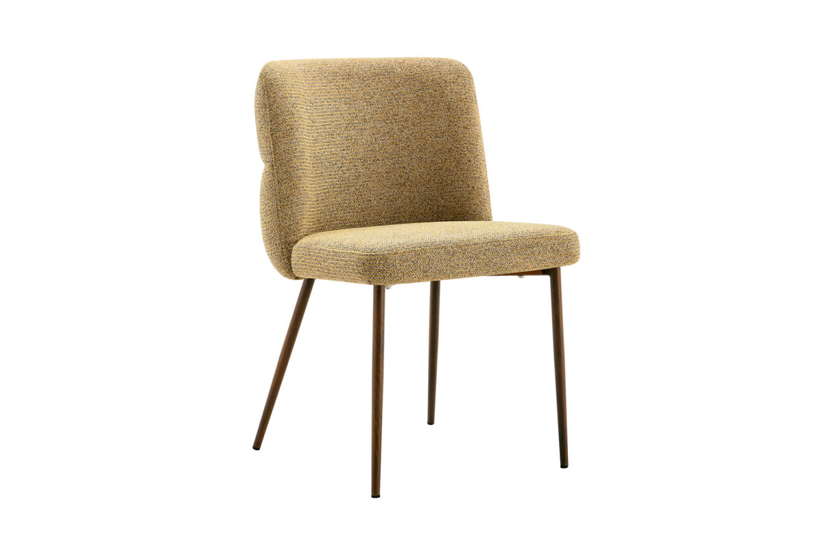 Chaise Alix – tissu jaune, pied noyer
