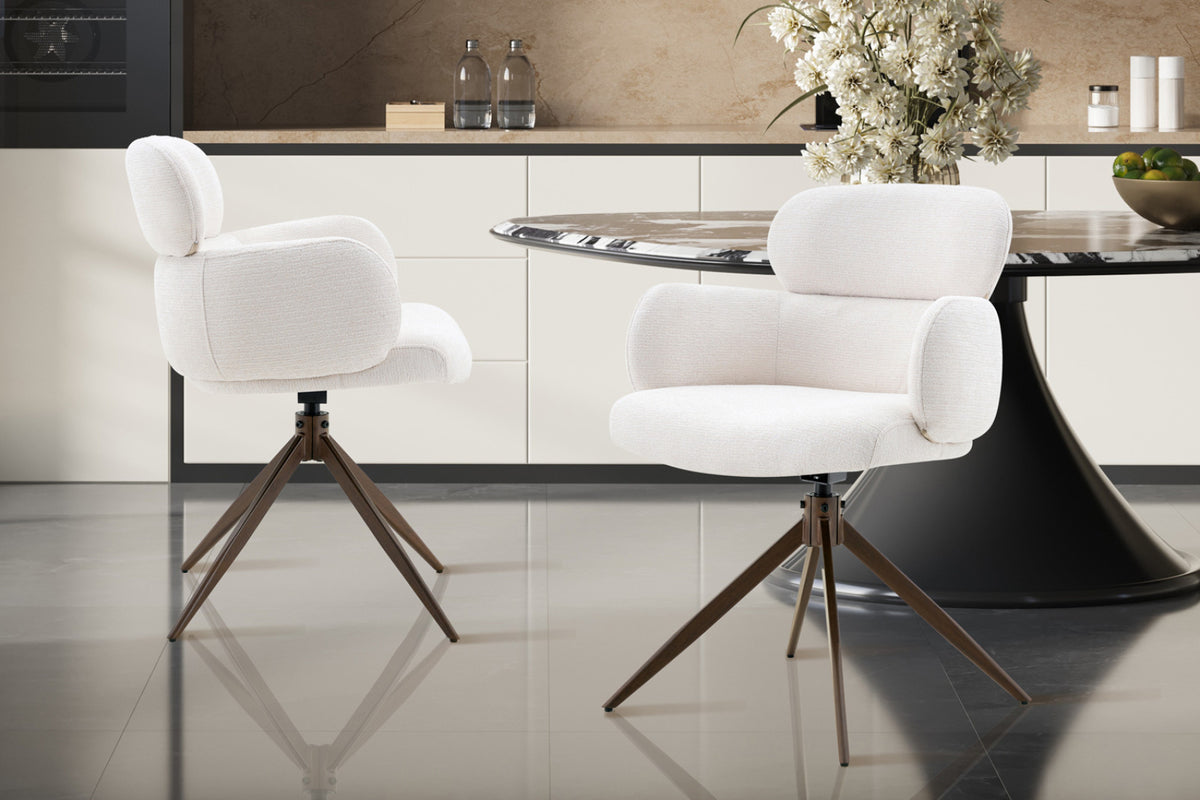 Chaise Roxane – noyer pivotant à 0 tissu blanc