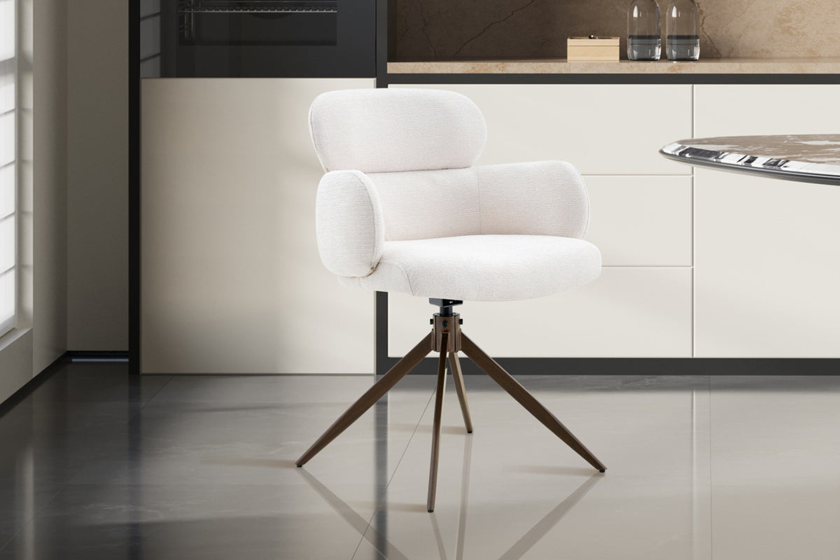 Chaise Roxane – noyer pivotant à 0 tissu blanc