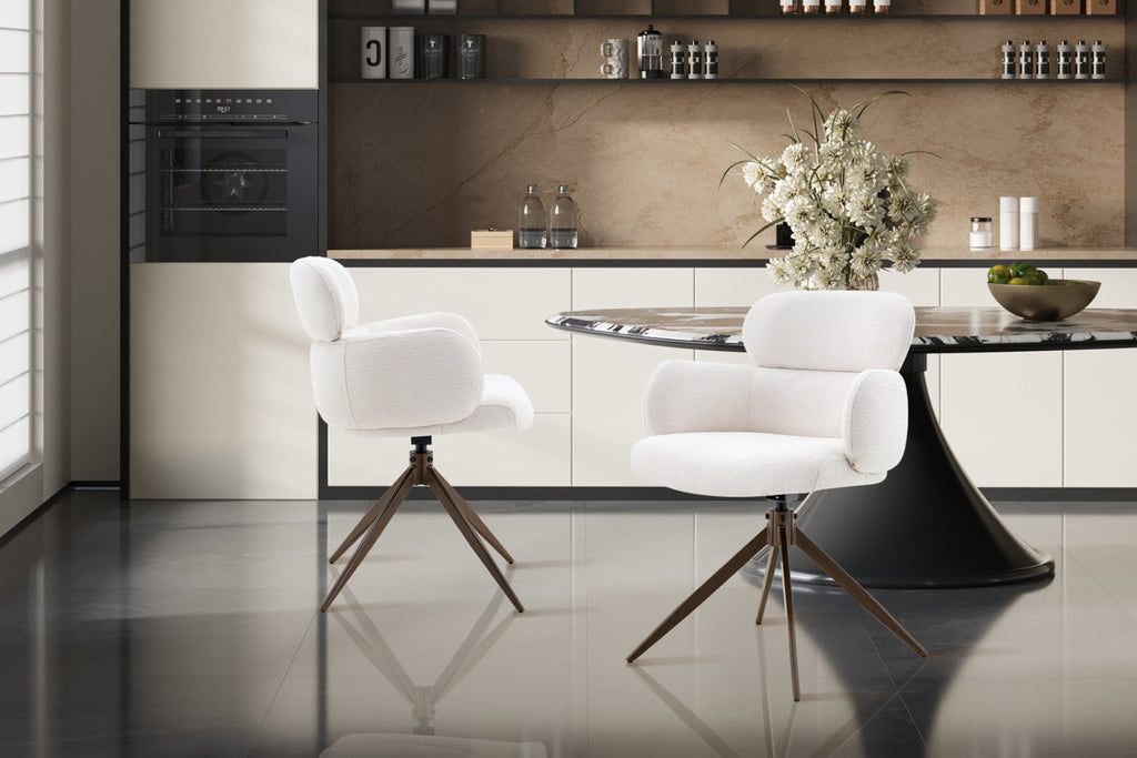 Chaise Roxane – noyer pivotant à 0 tissu blanc