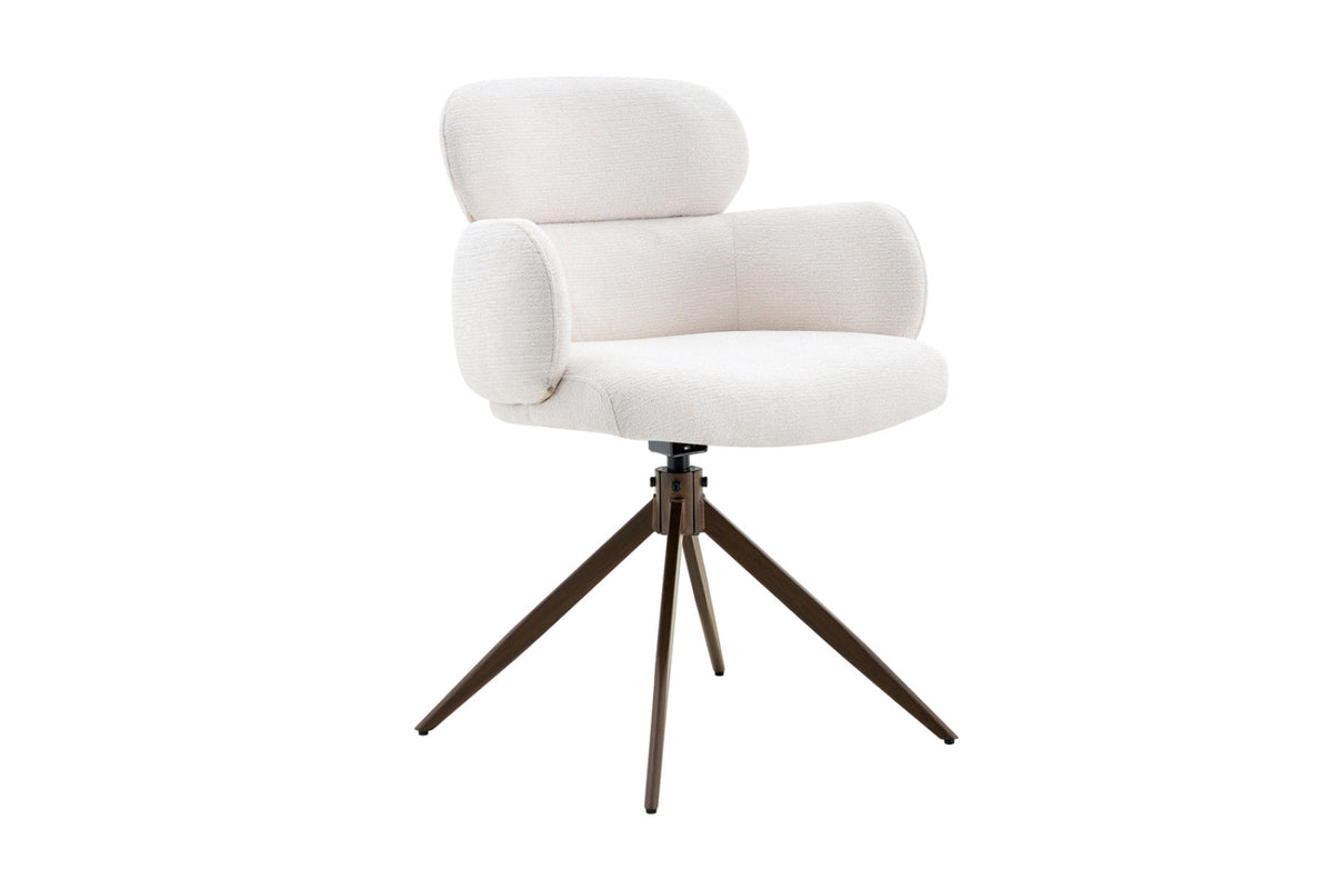 Chaise Roxane – noyer pivotant à 0 tissu blanc