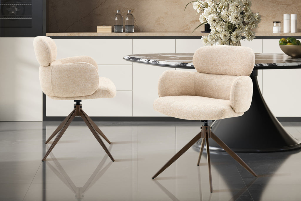 Chaise Roxane – noyer pivotant à 0 tissu beige