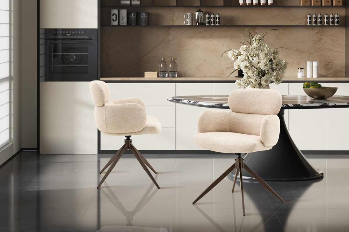 Chaise Roxane – noyer pivotant à 0 tissu beige