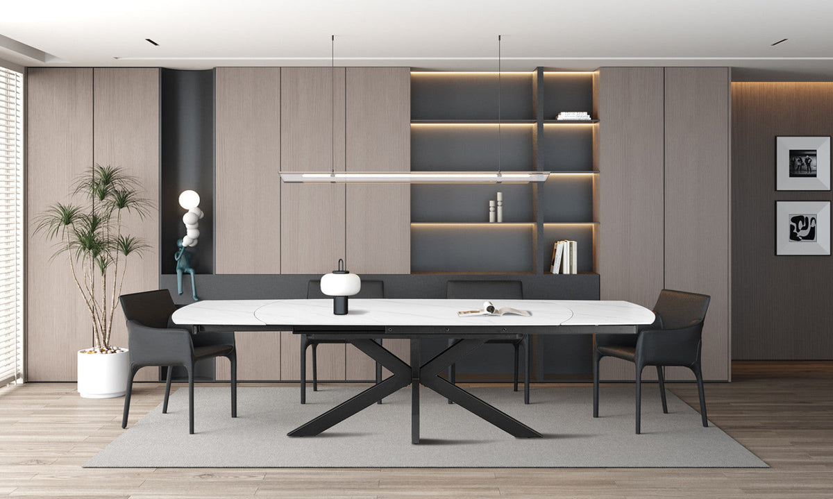 Table extensible Ares – ovale danoise pierre blanc – 160/240 cm