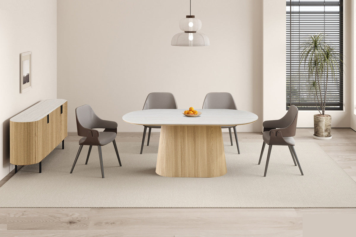 Table Vigo – ovale décor chêne naturel baroque gris – 180 cm