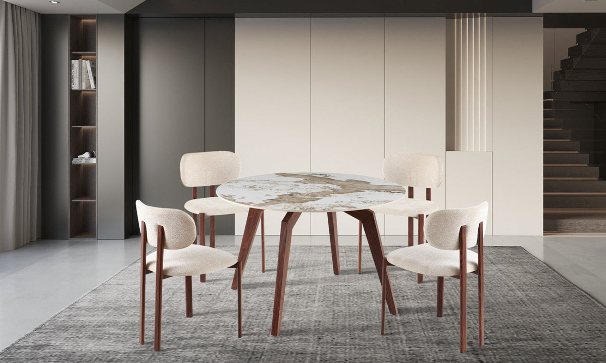 Table Alma – rond pierre brillante pandora, pied noyer – 120 cm