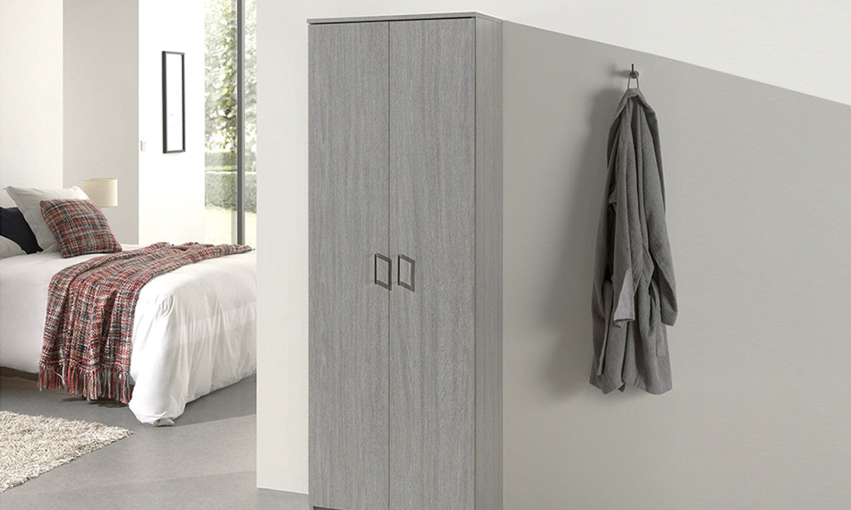 Armoire de rangement Ray – 2 portes et 4 étagères chêne gris