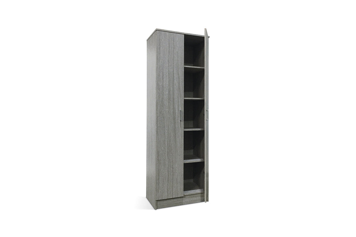 Armoire de rangement Ray – 2 portes et 4 étagères chêne gris
