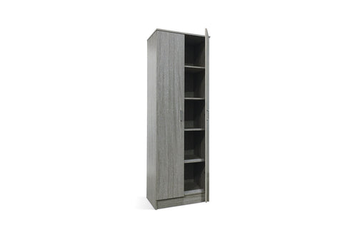 Armoire de rangement Ray – 2 portes et 4 étagères chêne gris