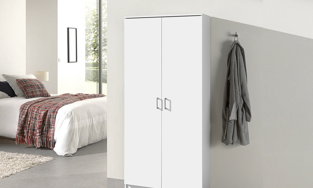 Armoire de rangement Ray – 2 portes et 4 étagères blanc